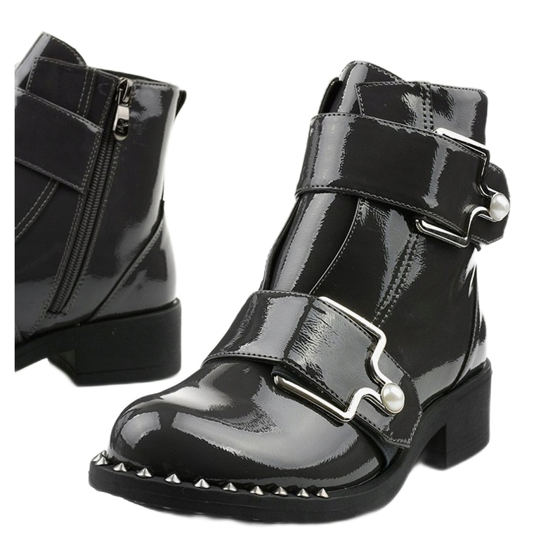 Stivali da donna in vernice grigia con borchie Morris grigio 1