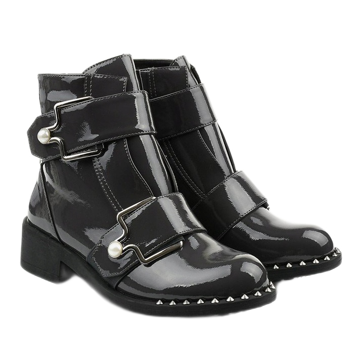 Stivali da donna in vernice grigia con borchie Morris grigio 2