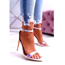 Sandali da donna con tacco alto Lu Boo Opalescent Debbi bianco rosa argento 1