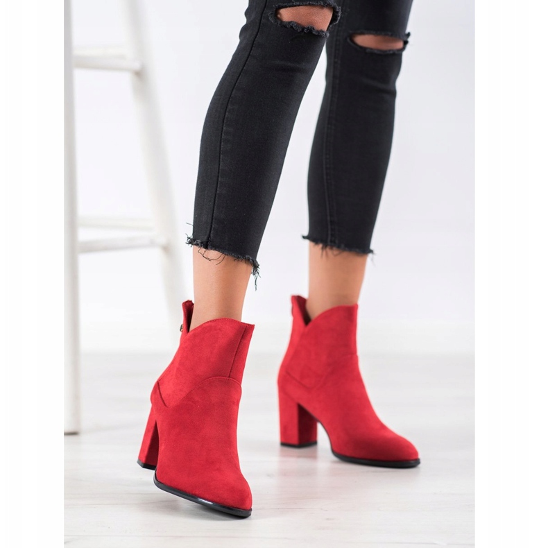 SHELOVET Stivali con tacco alto in camoscio rosso 1