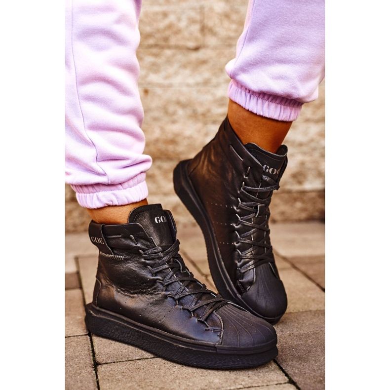 Scarpe sportive in pelle da donna GOE Black GG2N3050 nero 2
