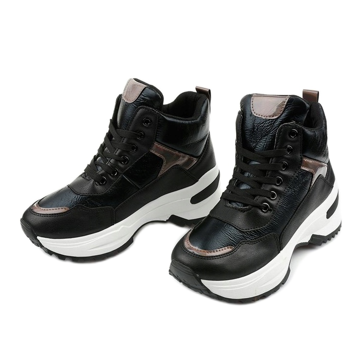 Sneakers Daera nere, alla moda, in ecopelle nero 2