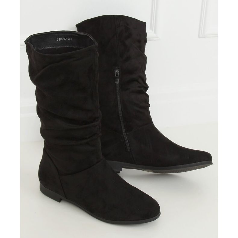 Stivali neri da donna tacco piatto J19-92 Black nero 2