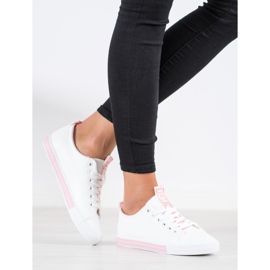 SHELOVET Sneakers in ecopelle bianco rosa 1