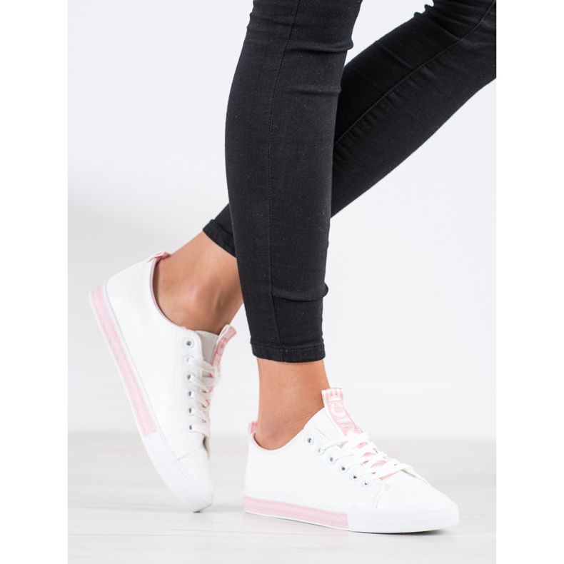 SHELOVET Sneakers in ecopelle bianca rosa 1
