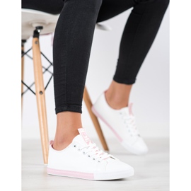 SHELOVET Sneakers in ecopelle bianco rosa 2