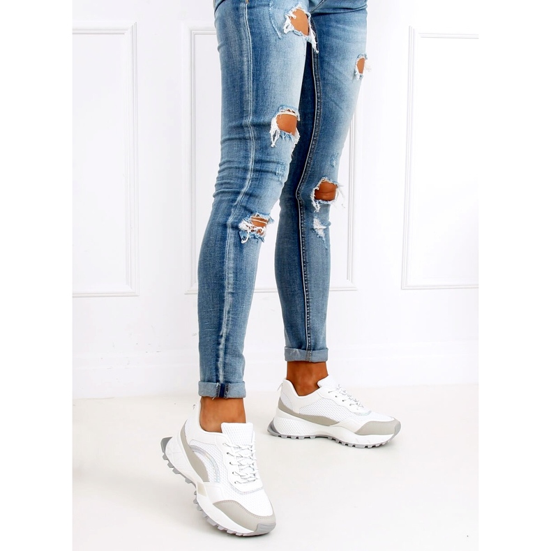 Bianco e grigio LA87P Scarpe sportive grigie bianca 1