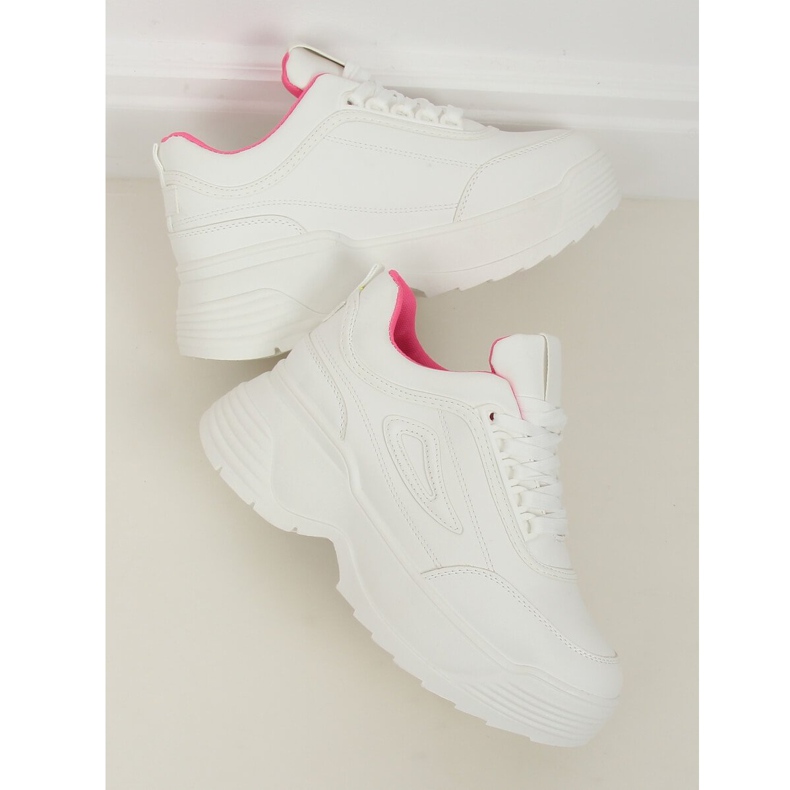 Scarpe sportive Fushia LA78P bianche suola alta bianco rosa 1