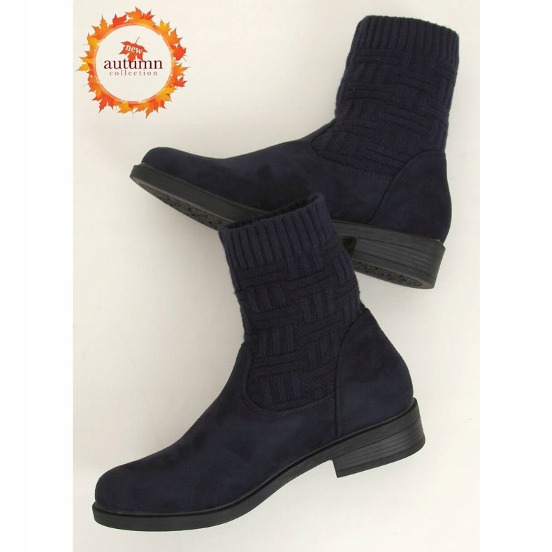 Stivali con tomaia in maglia E2100 Navy blu navy 1