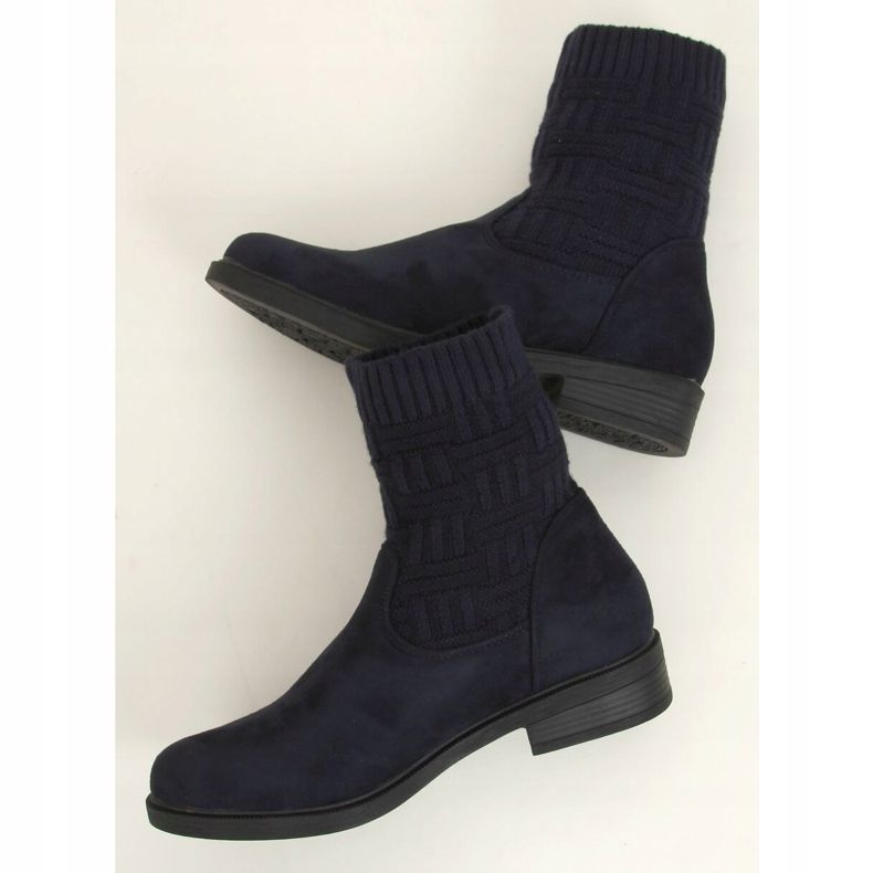 Stivali con tomaia in maglia E2100 Navy blu navy 2