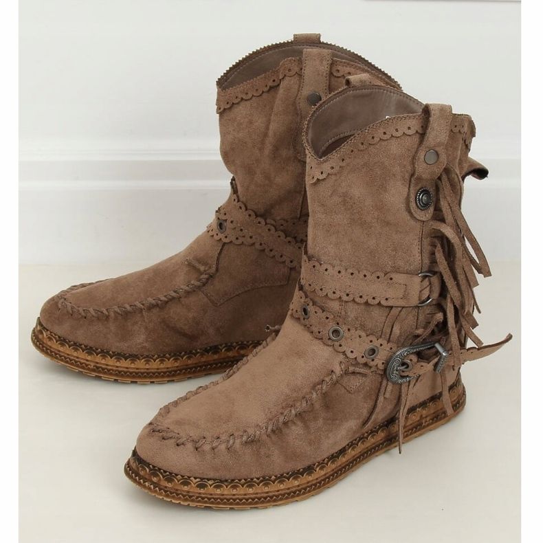 Stivali stile boho in beige ST-17P Khaki cachi 1