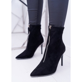 LU BOO Stivali Da Donna Con Tacco Alto Due Cerniere Camoscio Nero Suzy 1
