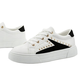 Sneakers classiche bianche con strass A88-69 bianca nero 1
