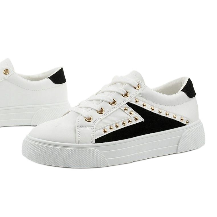 Sneakers classiche bianche con strass A88-69 bianco nero 1