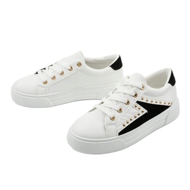Sneakers classiche bianche con strass A88-69 bianca nero 2