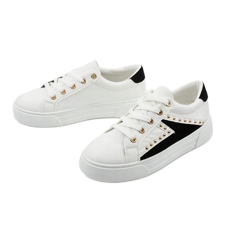 Sneakers classiche bianche con strass A88-69 bianca nero 2