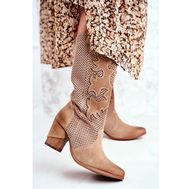 Exquisite Stivaletti da donna con tacco alto Pelle Beige Rosmarino 1