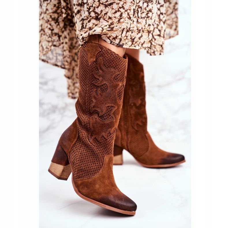 Exquisite Stivali da donna con tacco alto in pelle Cognac Rosemary marrone 1