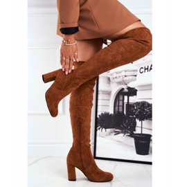 Mulanka Stivali da donna in pelle scamosciata su un tacco Camel Highso marrone 2