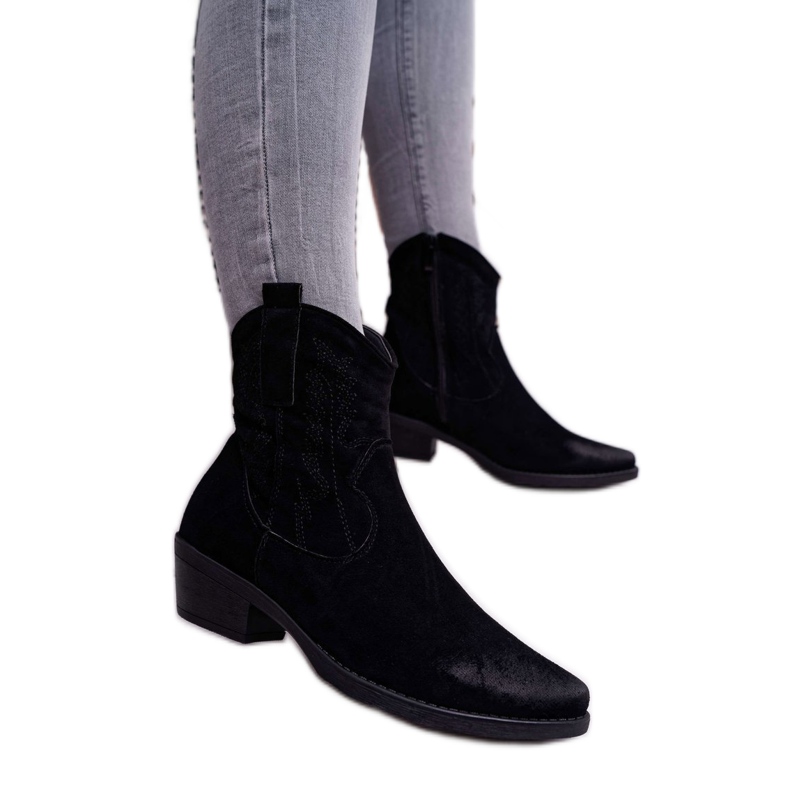 BUGO Stivali da cowboy da donna in pelle scamosciata neri Ferders nero 1