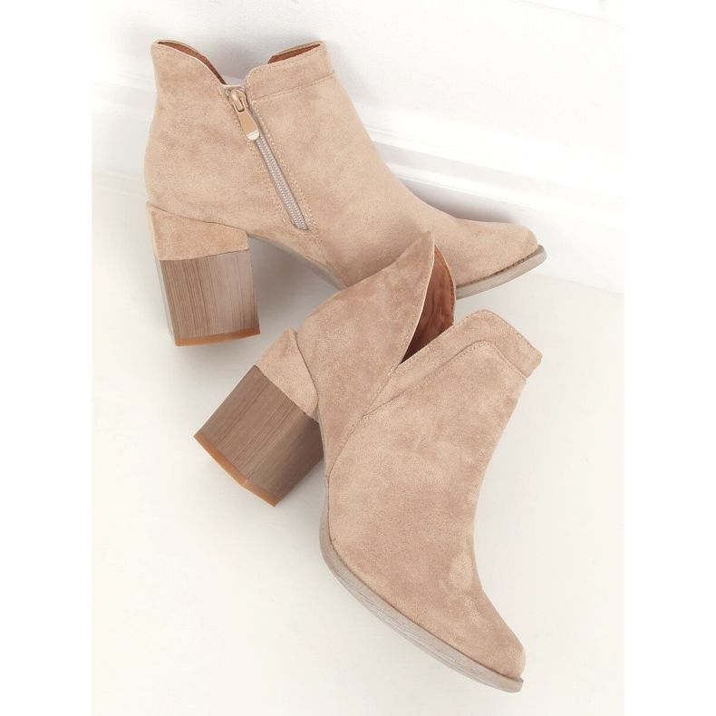 Stivali con taglio su tacchi alti beige A5703 Khaki cachi 1
