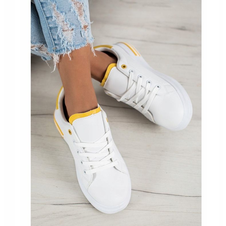 SHELOVET Scarpe da ginnastica alla moda legate bianco giallo 2