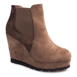 Stivali con zeppa in pelle scamosciata 7-GK7851B marrone 1