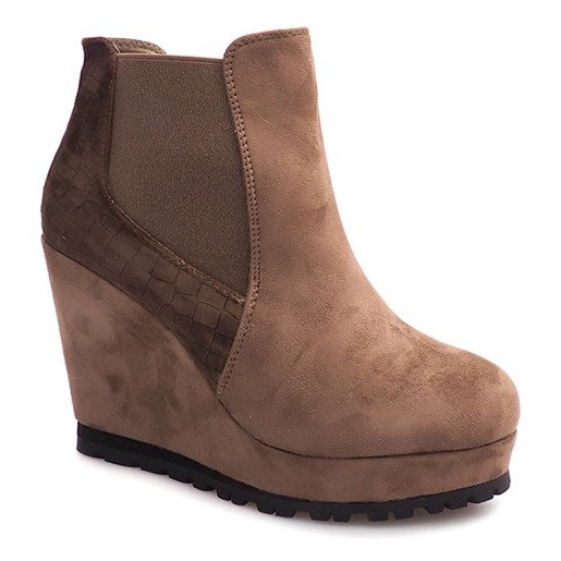 Stivali con zeppa in pelle scamosciata 7-GK7851B marrone 1