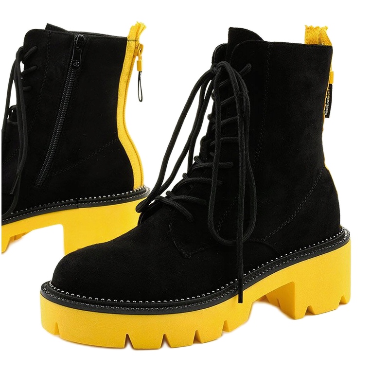 Stivaletti Centrifugal stringati in camoscio nero giallo 1