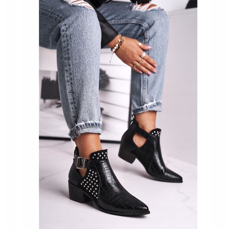 FB1 Stivali Donna Con Fibbia Tacco Alto Nero Rontra 1