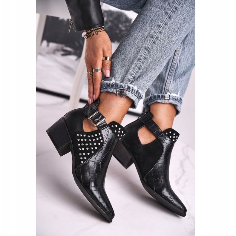 FB1 Stivali Donna Con Fibbia Tacco Alto Nero Rontra 2