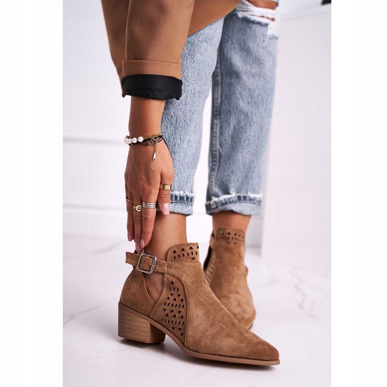 FB1 Stivali Da Donna Con Tacco Alto Fibbia In Pelle Scamosciata Cammello Esen marrone 1