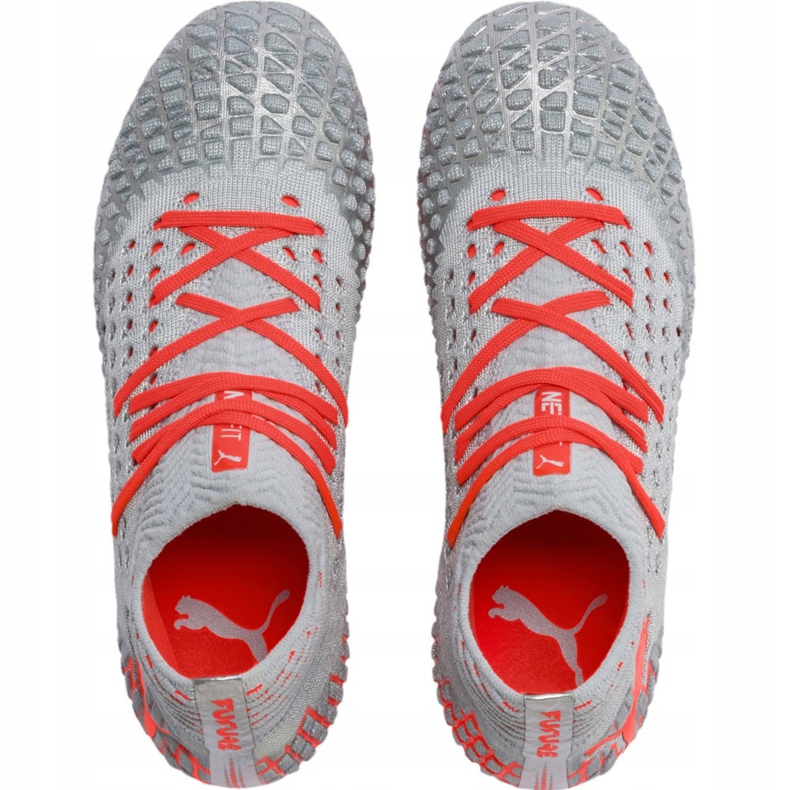 Scarpe da calcio Puma Future 4.1 Netfit Fg Ag Jr argento-rosso 105692 01 grigio 1