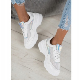 SHELOVET Scarpe da ginnastica bianche alla moda bianco argento 2