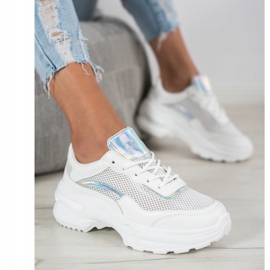 SHELOVET Scarpe da ginnastica bianche alla moda bianco argento 1