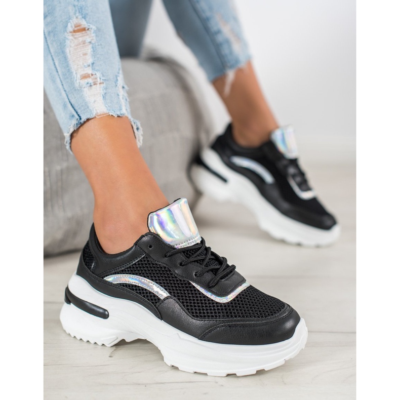 SHELOVET Scarpe da ginnastica nere alla moda bianco nero 1