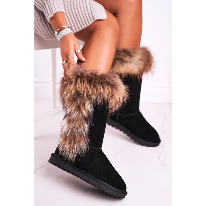 Stivali Da Neve Da Donna Con Pelliccia Con Pelliccia Camoscio Nero Balvin 1