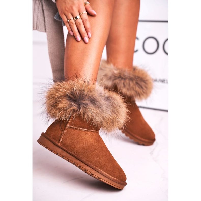 HAN Stivali da neve in pelle Mukluk da donna con pelliccia marrone 1