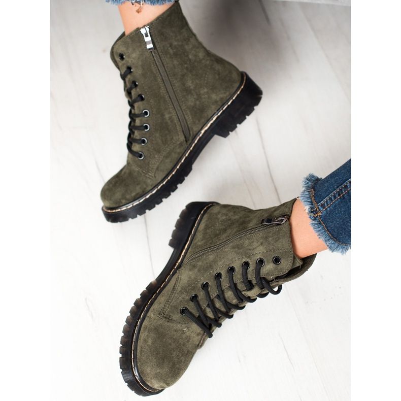 Small Swan Trapper in pelle scamosciata verde 2