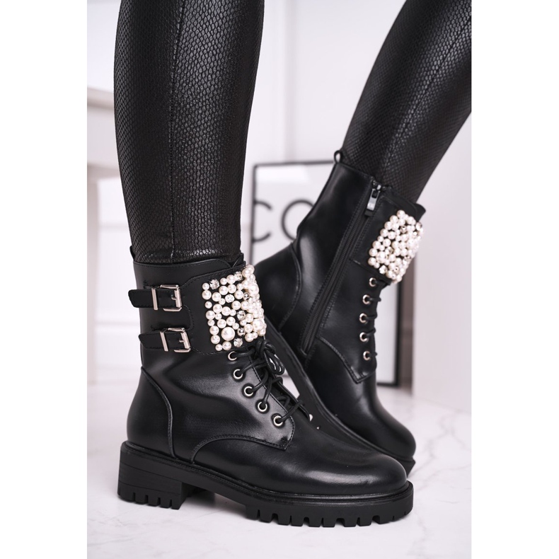 Marquiiz Stivali da donna con tacco piatto Military Black Bemmer nero 2