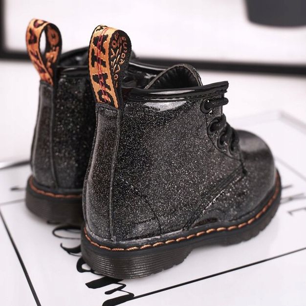 FRROCK Stivaletti Bambini Caldi con cerniera Laccati Glitter Neri Mistor nero 1