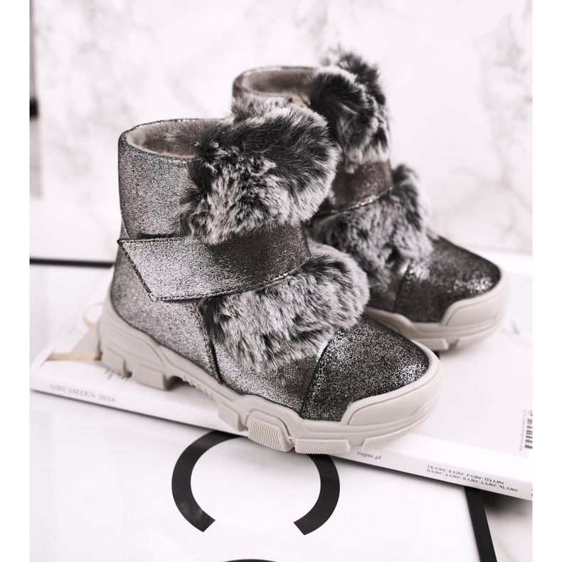 Apawwa Stivaletti Bambini Velcro Pelliccia Grigio Husar 1