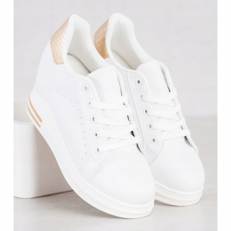 SHELOVET Scarpe sportive su una zeppa bianco d'oro 2