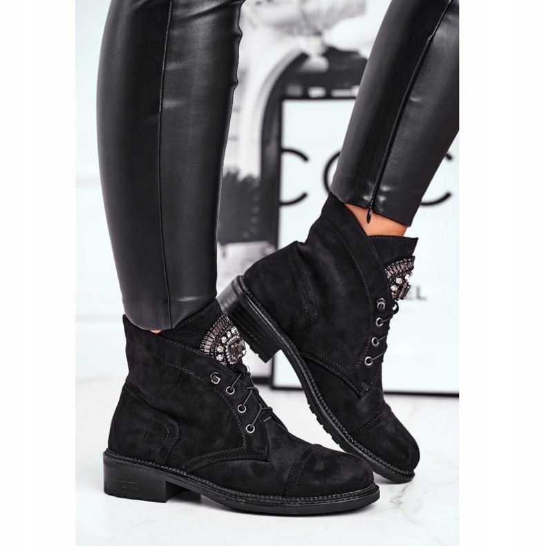 Stivaletti Donna Scamosciato Cristalli Nero Hondus 2