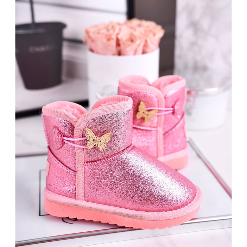 Apawwa Caldi stivali da neve per bambini con farfalla Cosmic pink rosa 2
