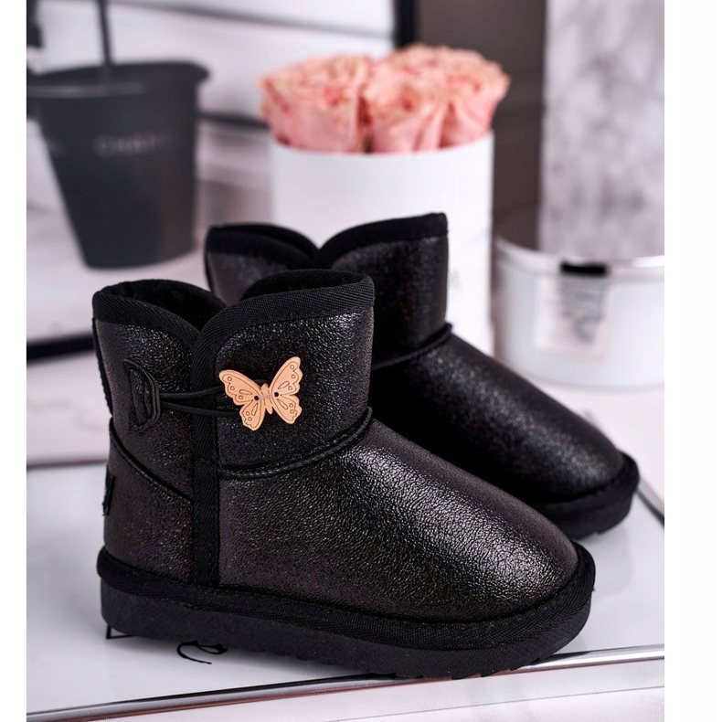 Apawwa Stivali da neve per bambini imbottiti con farfalla neri Cosmic nero 1