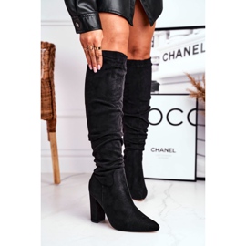 Stivali Donna Con Tacco Camoscio Nero Pomestro 2