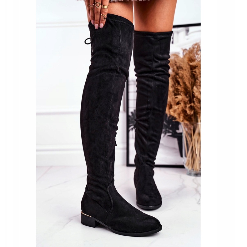 FRBS Stivali sopra il ginocchio in ecopelle scamosciata da donna Black Dove nero 1
