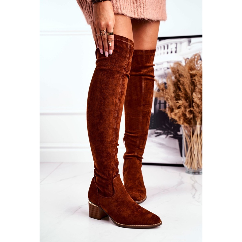 FRBS Stivali al ginocchio da donna Eco-Suede Camel Indigo multicolore 1