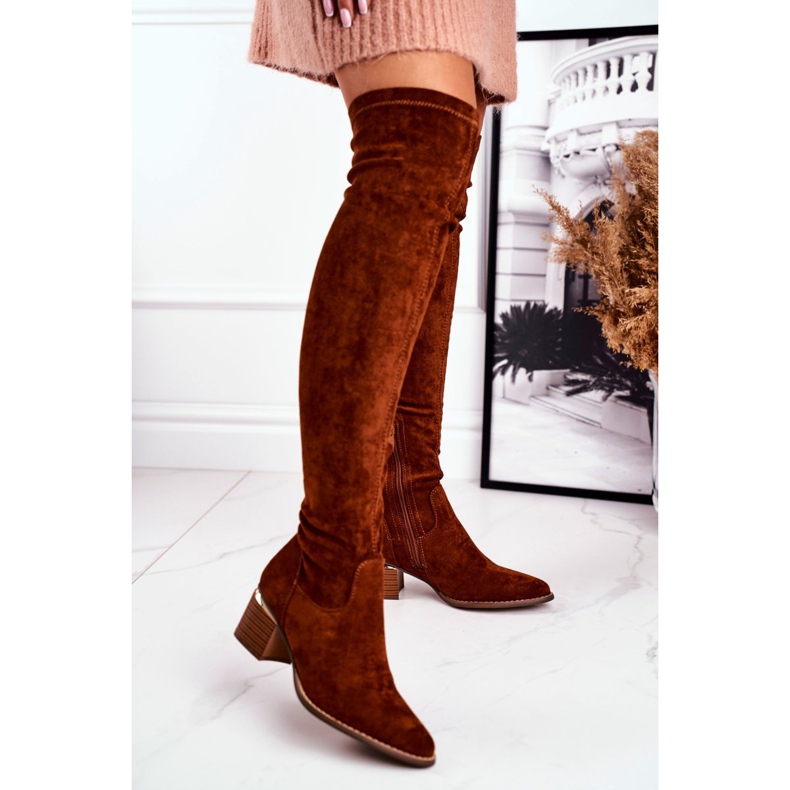 FRBS Stivali al ginocchio da donna Eco-Suede Camel Indigo multicolore 2